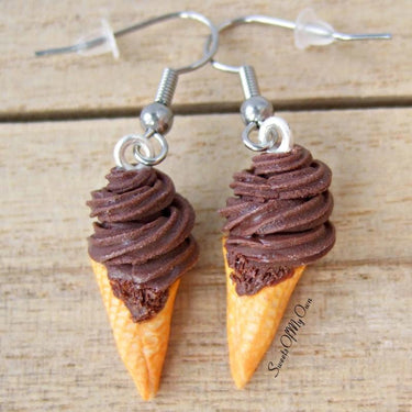 Chocolate Swirly Ice Cream - Dangle Earrings - SweetsOfMyOwn